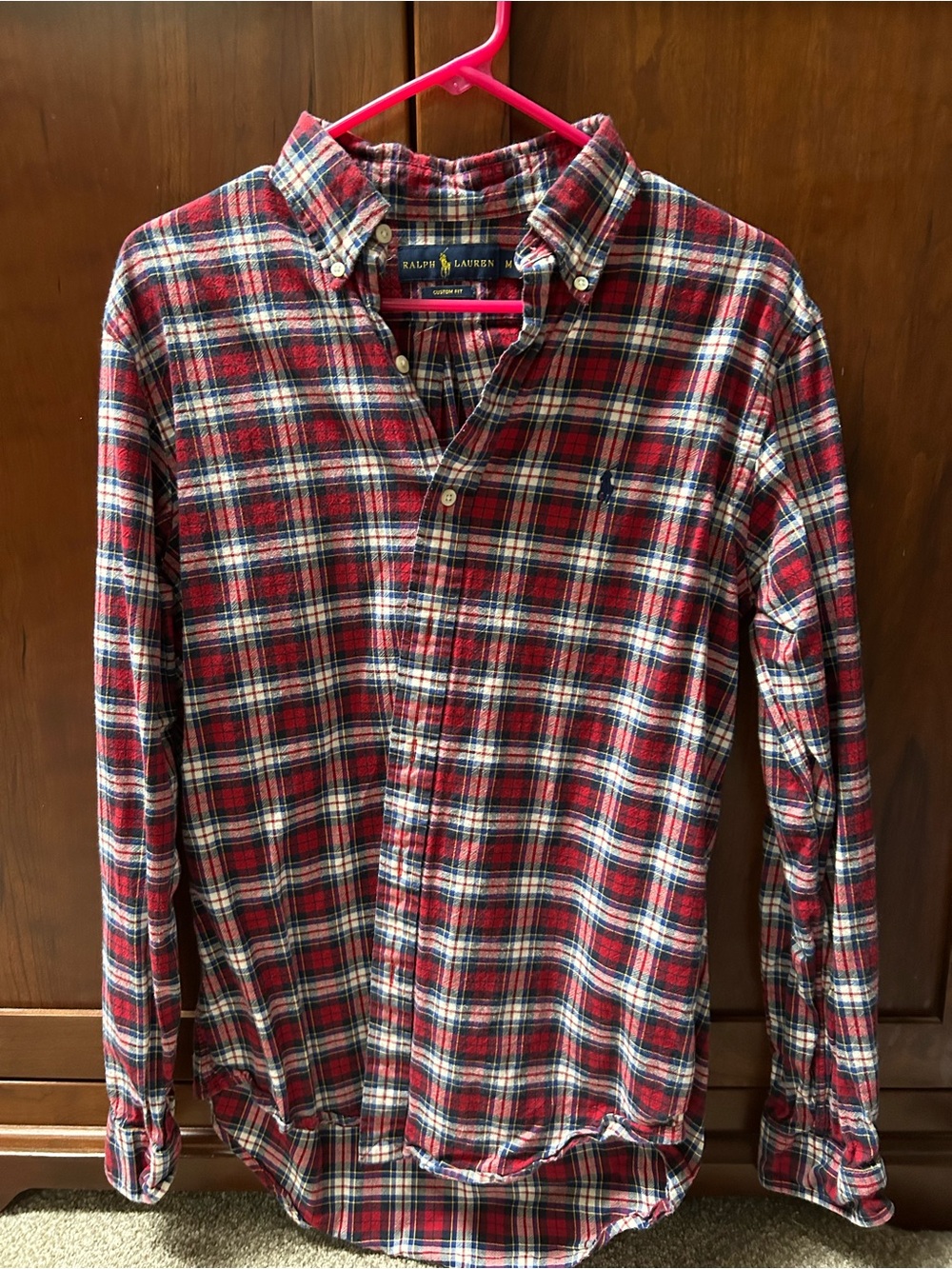 Ralph Lauren Red Navy White Plaid Button-Down Shirt Custom Fit M
